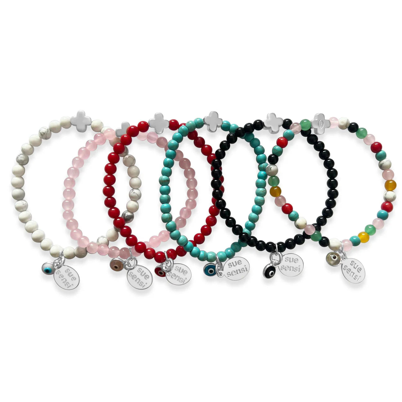 SUE SENSI 4MM ROSE QUARTZ FAITH FILLED BRACELET.