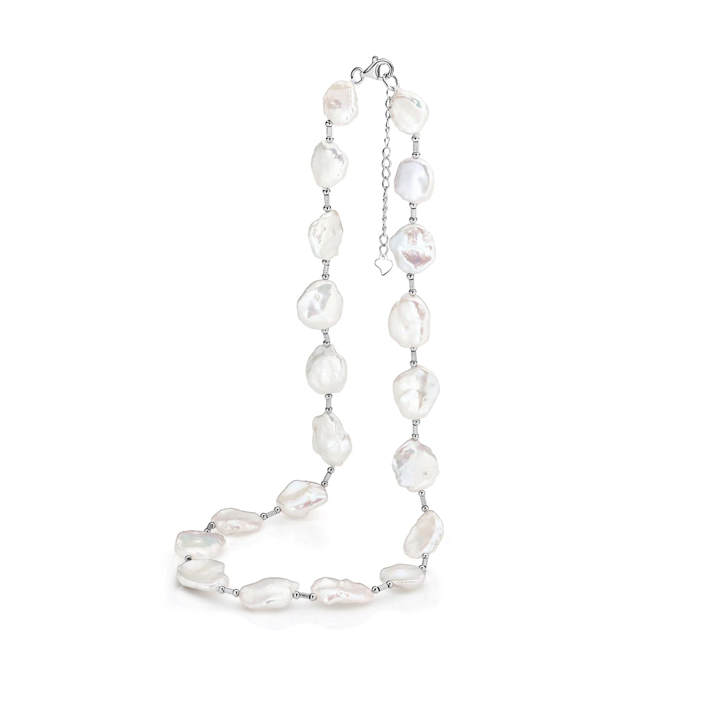 STERLING SILVER RHODIUM PLATED KESHI FRESHWATER PEARL NECKLACE
