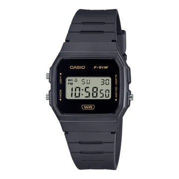 CASIO DIGITAL WATCH BLACK CASE AND BLACK RESIN BAND. F91WB-8A