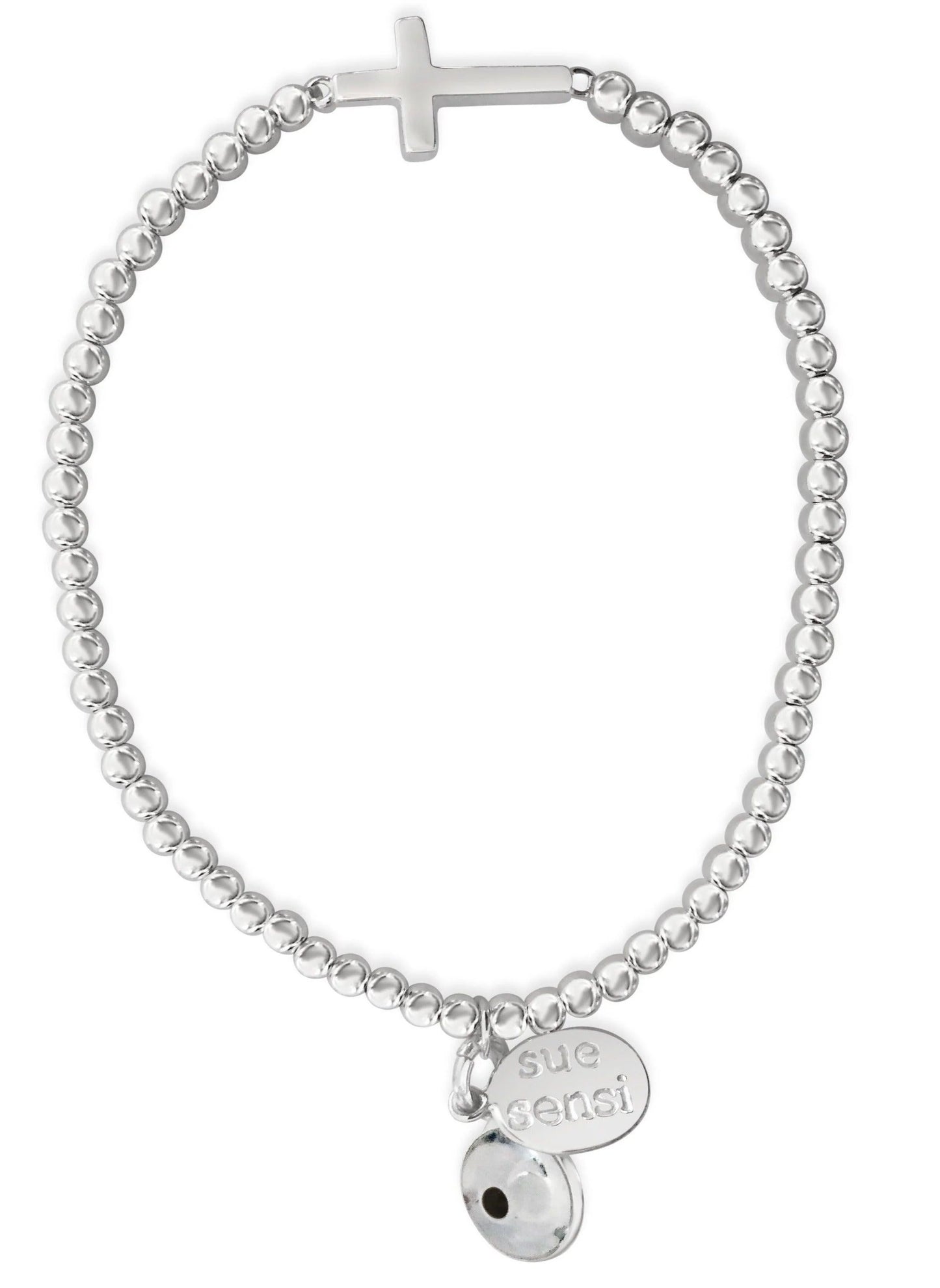SUE SENSI STERLING SILVER BALL FAITH CROSS BRACELET