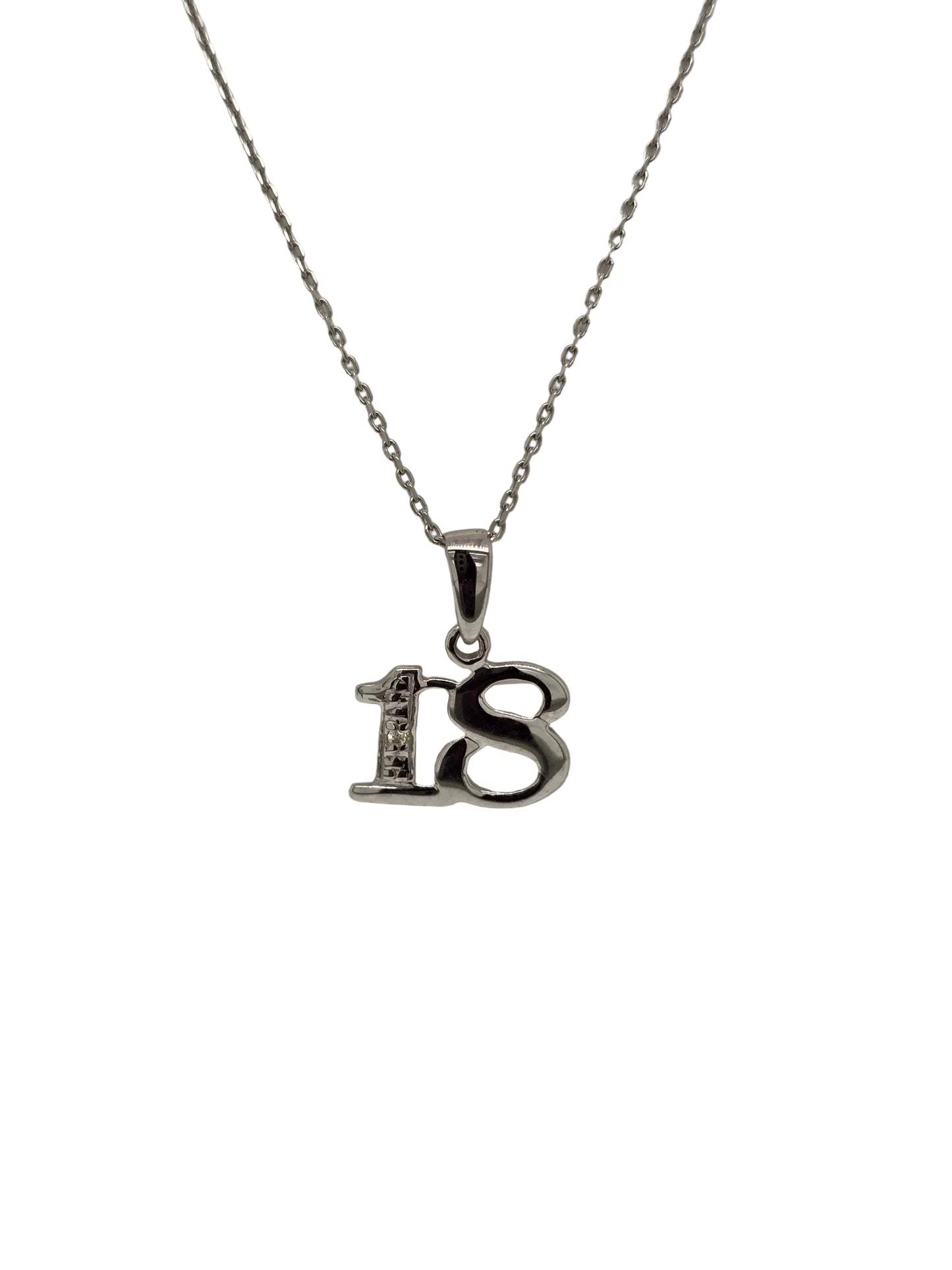 9CT WHITE GOLD DIAMOND 18 CHARM