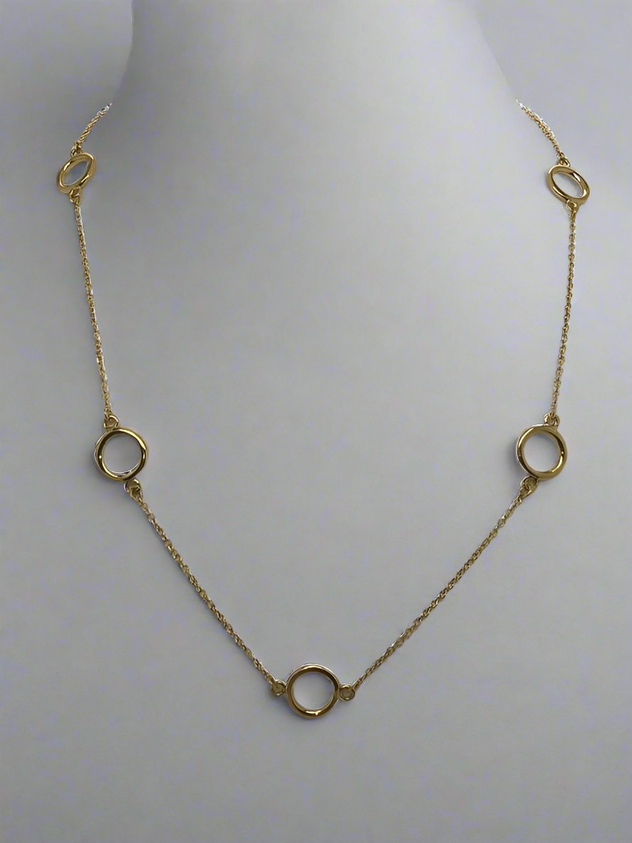 9CT YELLOW GOLD IMPORTED TRACE CHAIN OPEN CIRCLE NECKLACE