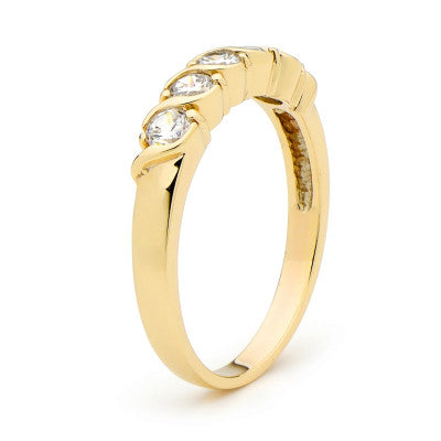 9CT YELLOW GOLD 5 ROUND CUBIC ZIRCONIA RING
