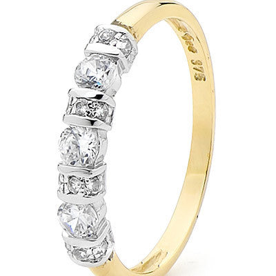 9CT YELLOW GOLD ROUND CUBIC ZIRCONIA RING
