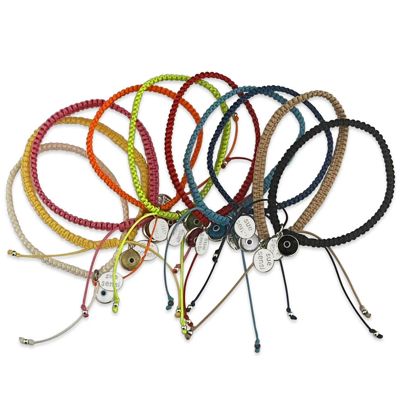SUE SENSI KEEP LOVING BLACK CORD BRACELET WITH EVIL EYE CHARM