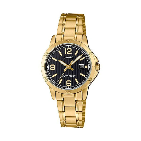 CASIO ANALOGUE WATCH GOLD PLATED STAINLESS STEEL BAND. LTPV004G-1B