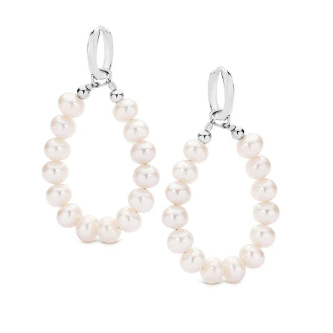 STERLING SILVER WHITE 6MM FRESHWATER PEARL HUGGIE EARRINGS.