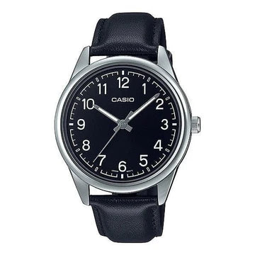 CASIO WATCH ANALOGUE BLACK LEATHER BAND. MTPV005L-1B4