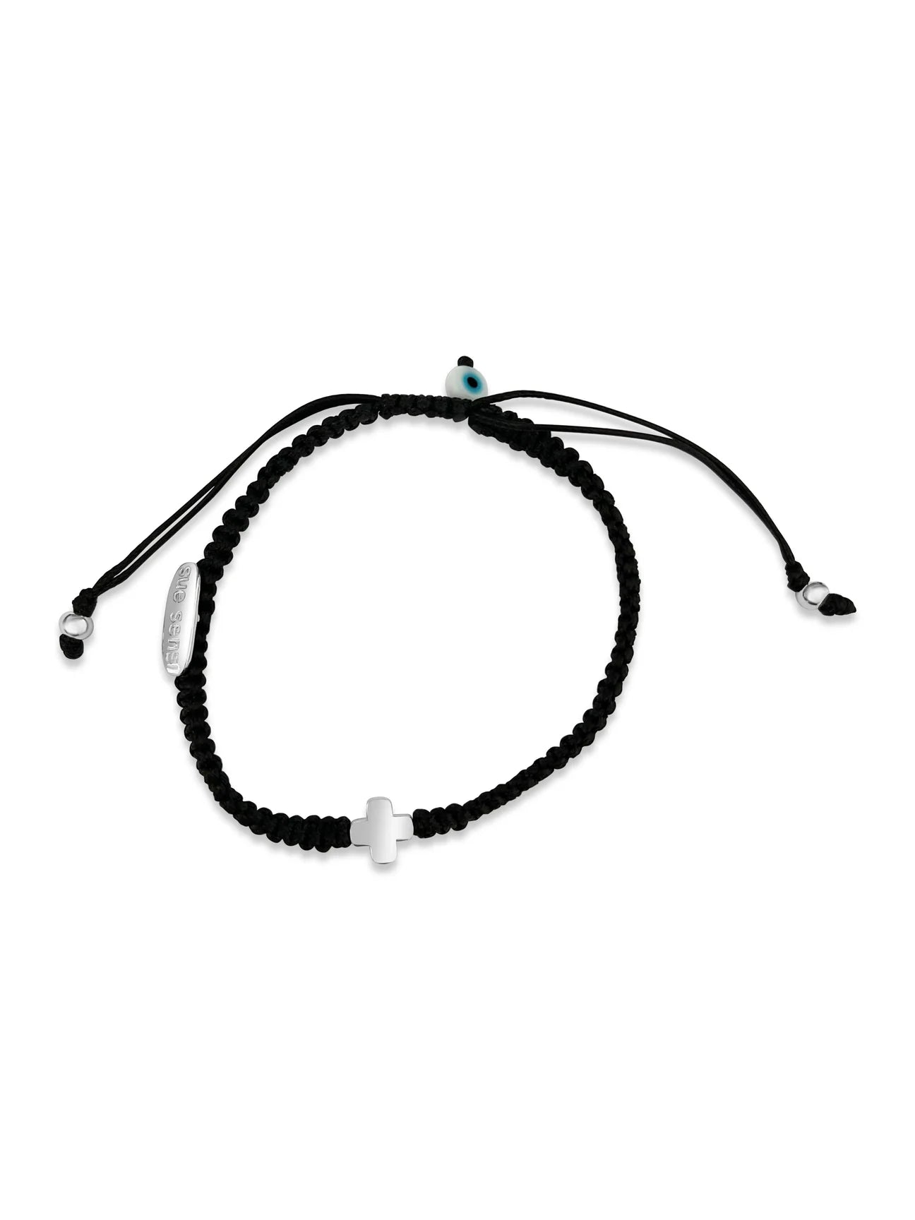 SUE SENSI MY SAFETY BLACK CORD BRACELET WITH CROSS