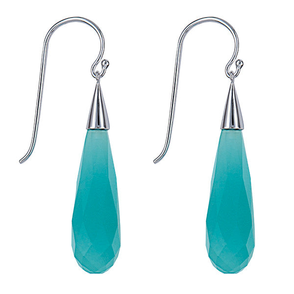 STERLING SILVER BRIOLETTE TURQUOISE OBSIDIAN DROP HOOK EARRINGS