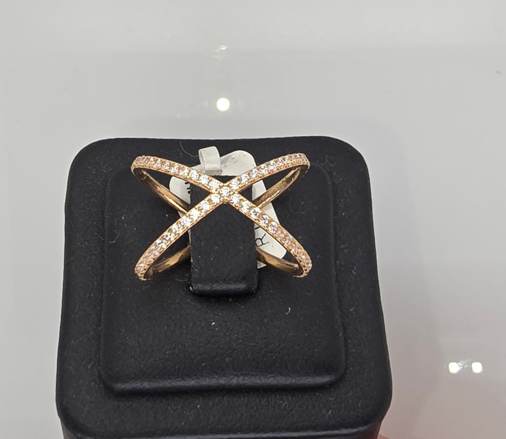 9CT ROSE GOLD IMPORTED Cubic Zirconia CROSS OVER RING