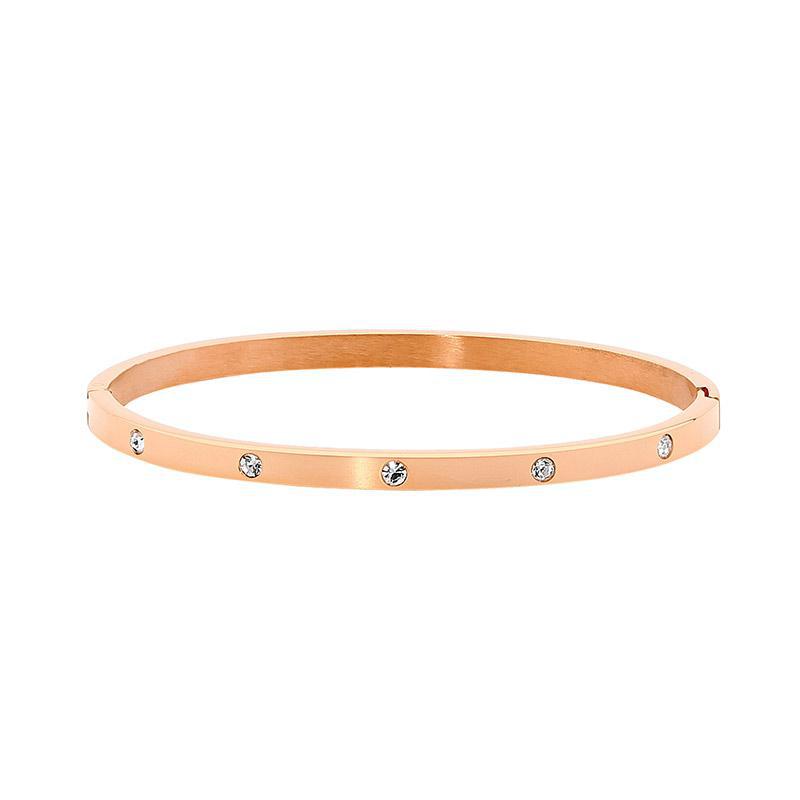 ELLANI STAINLESS STEEL ROSE GOLD HINGED BANGLE. SB180R