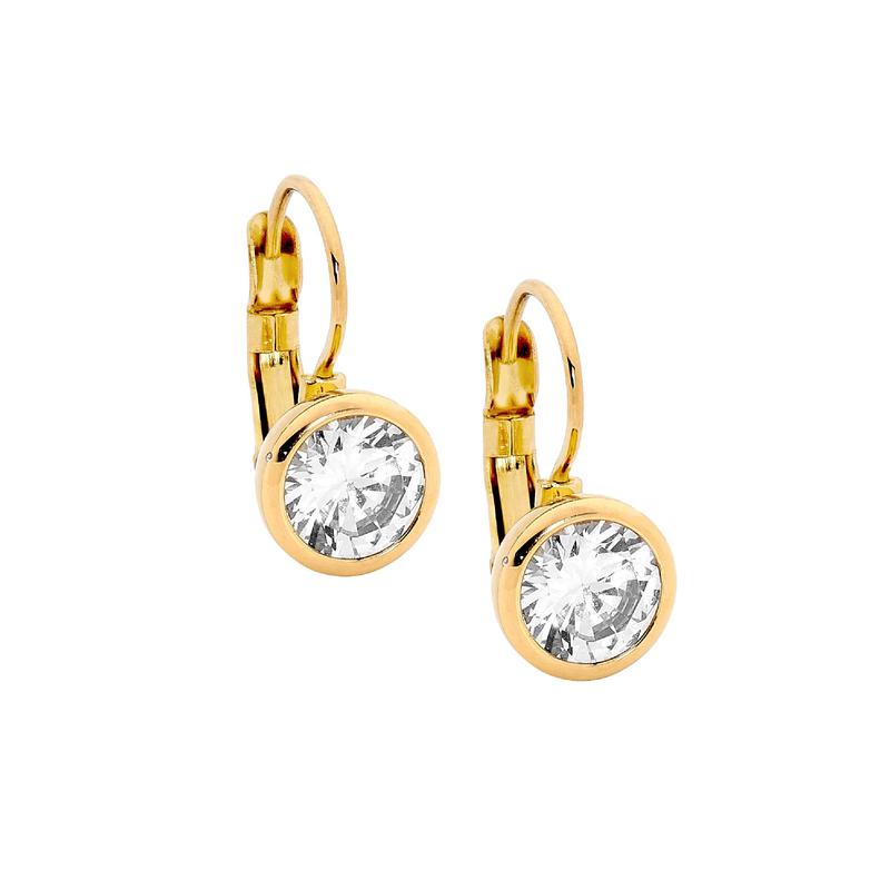 ELLANI GOLD PLATED 7MM CUBIC ZIRCONIA WITH EUROCLIP EARRINGS SE141G