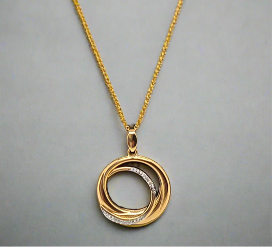 9CT TWO TONE DIAMOND SET DOUBLE CIRCLE PENDANT