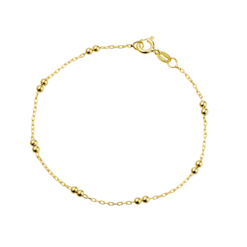 STERLING SILVER GOLD PLATED CABLE CHAIN AND BALL 18CM BRACELET.