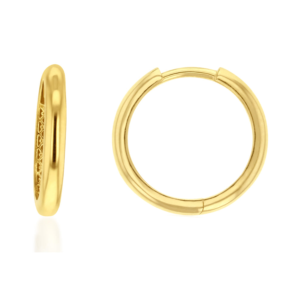 18CT YELLOW GOLD IMPORTED PLAIN DOMED 2.2 X 12MM HUGGIE EARRINGS.