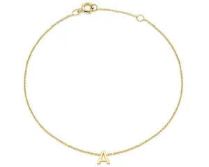 9CT YELLOW GOLD 5MM INITIAL A 15.5-18CM FINE BRACELET.