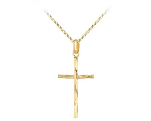 9CT YELLOW GOLD DIAMOND CUT 26MM X 16MM CROSS PENDANT