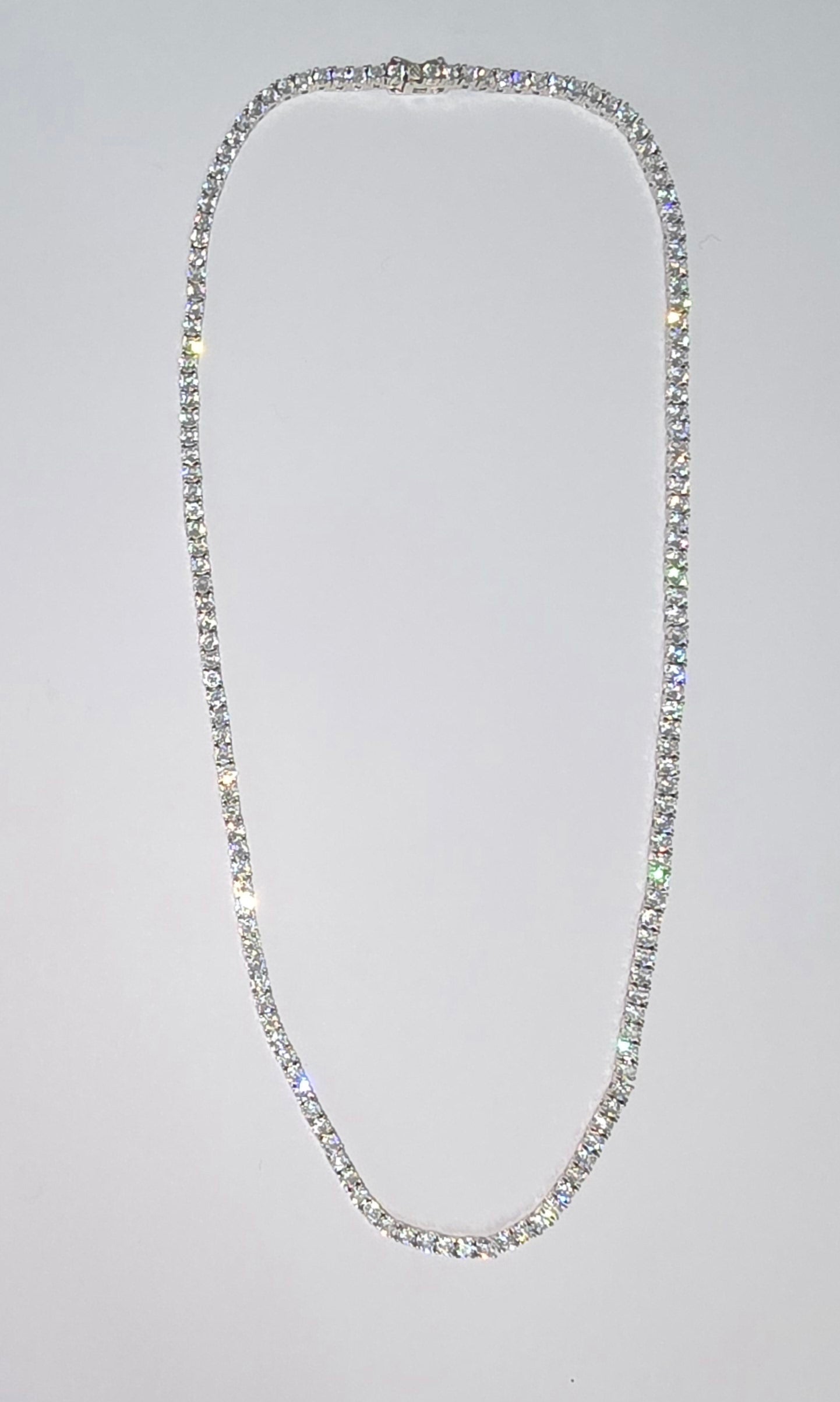 STERLING SILVER 3MM ROUND CUBIC ZIRCONIA TENNIS NECKLACE.