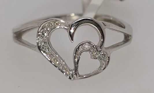 9CT WHITE GOLD DIAMOND DOUBLE HEART RING