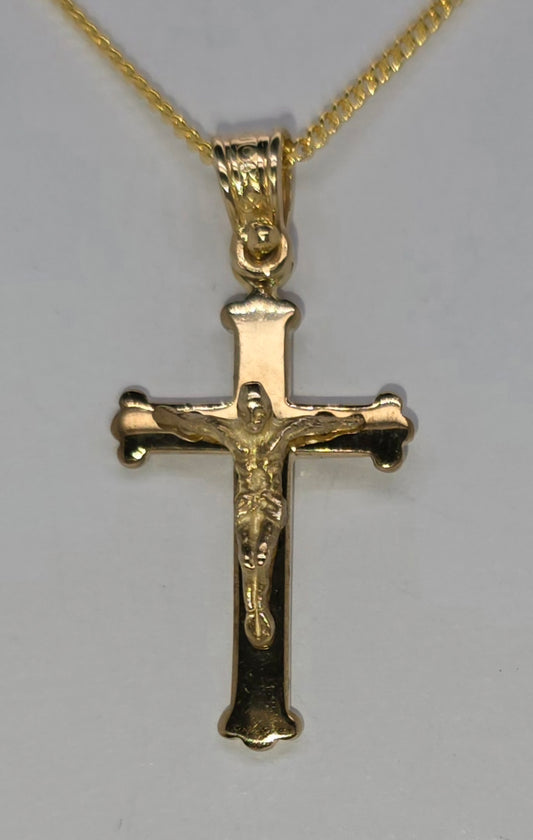 9CT YELLOW GOLD CRUCIFIX.