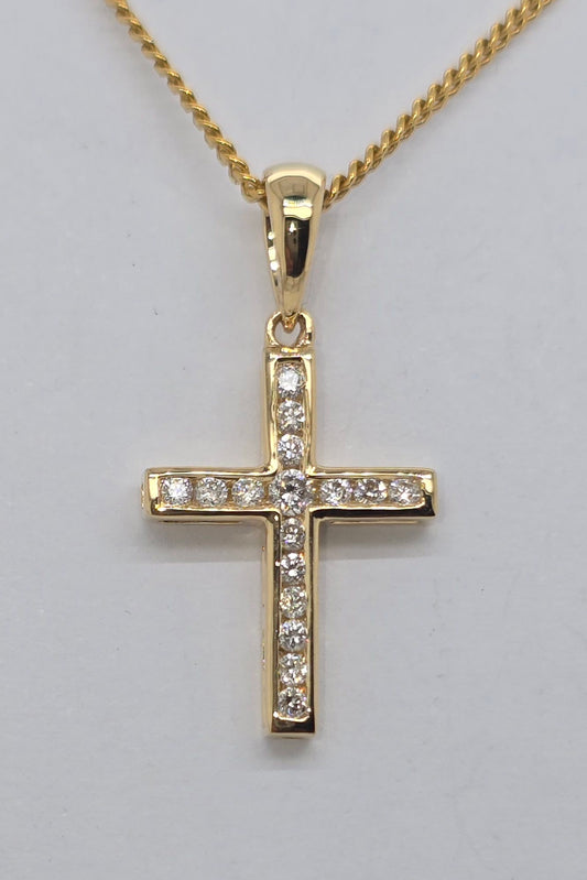 18CT YELLOW GOLD DIAMOND CROSS PENDANT