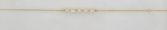 9CT YELLOW GOLD 16-18CM IMPORTED CUBIC ZIRCONIA 5 X TEAR DROP CHARM BRACELET.