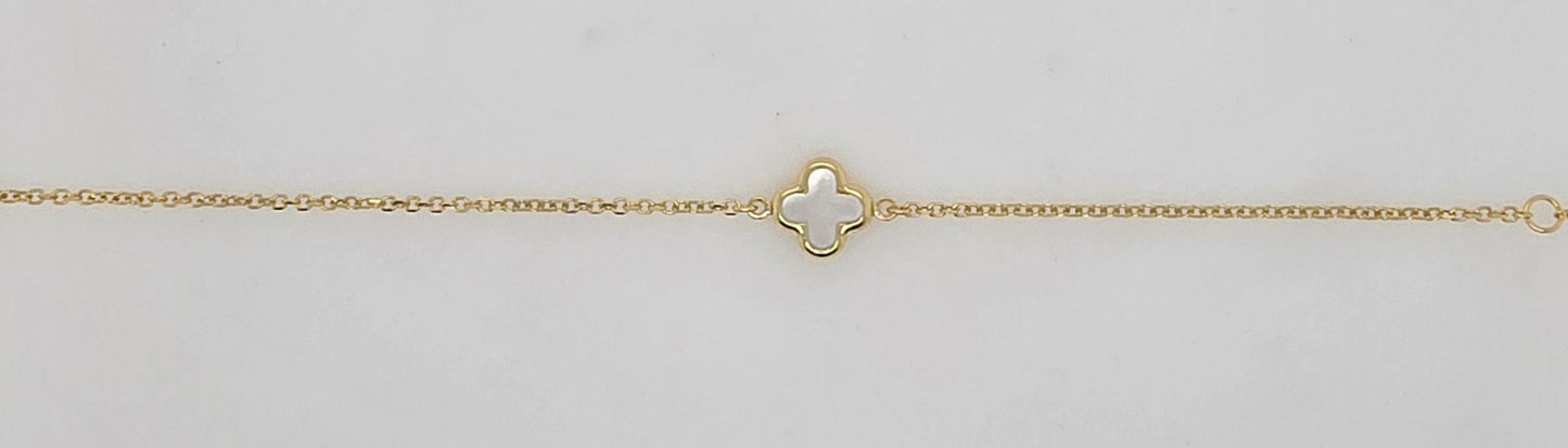 9CT YELLOW GOLD IMPORTED 16-18CM 9MM MOTHER OF PEARL CLOVER BRACELET