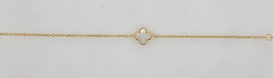 9CT YELLOW GOLD IMPORTED 16-18CM 9MM MOTHER OF PEARL CLOVER BRACELET