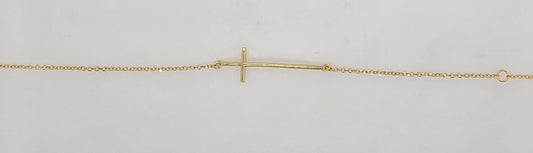 9CT YELLOW GOLD IMPORTED 16-18CM 30X10MM CROSS BRACELET.