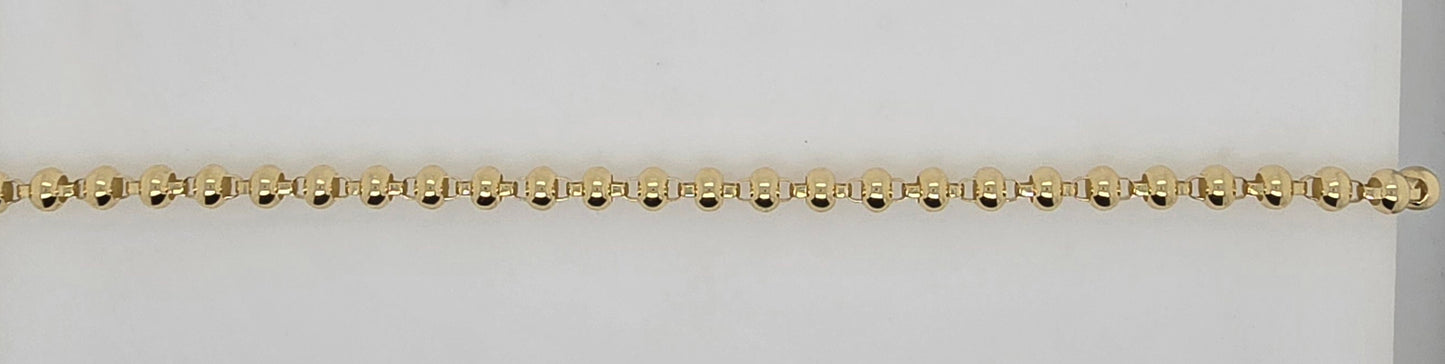 9CT YELLOW GOLD IMPORTED 19CM 5MM BALL 5.42GRAM BRACELET.