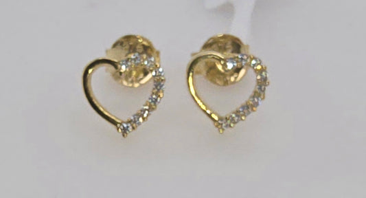 9CT YELLOW GOLD IMPORTED 7.4MM OPEN HEART 1/2 CLAW SET CUBIC ZIRCONIA STUD EARRINGS.