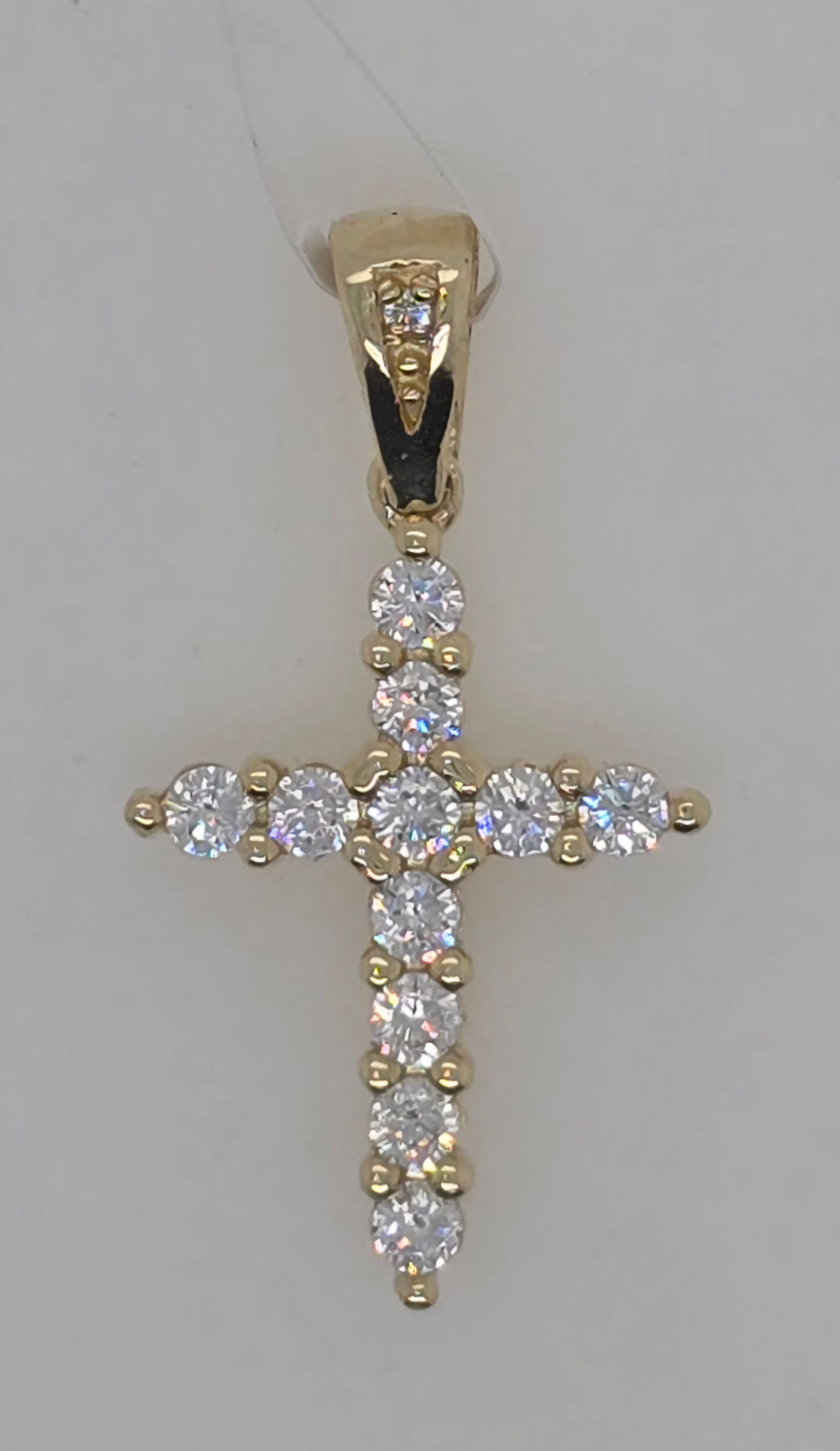 9CT YELLOW GOLD CLAW SET CUBIC ZIRCONIA 18 X 12MM CROSS PENDANT