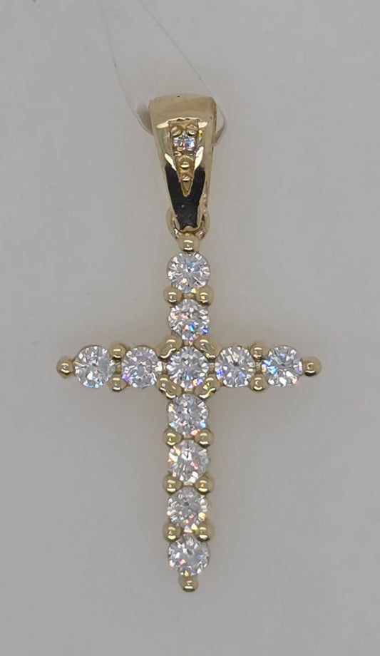 9CT YELLOW GOLD CLAW SET CUBIC ZIRCONIA 18 X 12MM CROSS PENDANT