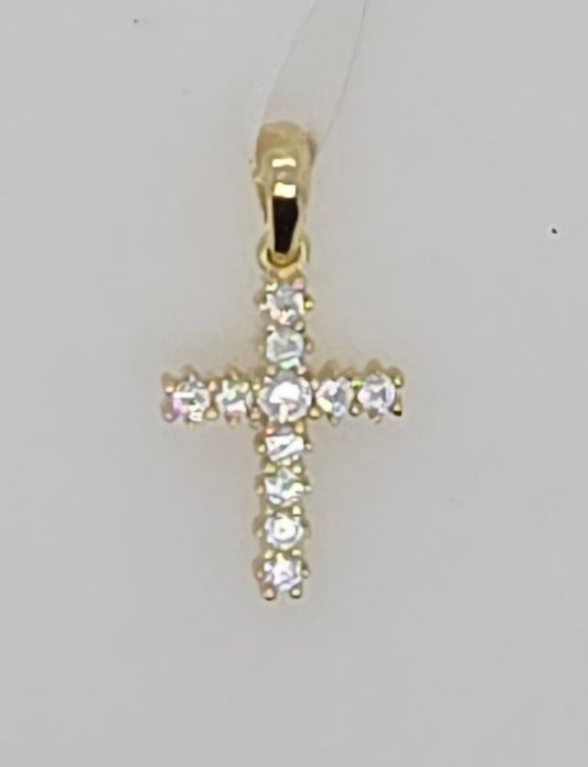 9CT YELLOW GOLD CLAW SET CUBIC ZIRCONIA 14 X 9.5MM CROSS PENDANT