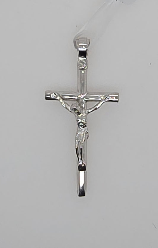 9CT WHITE GOLD IMPORTED 30MM X 16MM POLISHED CRUCIFIX CROSS PENDANT.