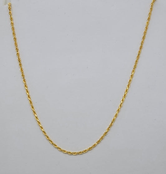 9CT YELLOW GOLD IMPORTED 45CM X 1.2MM ROPE CHAIN 2.66GRAMS.