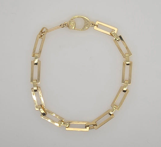 9CT YELLOW GOLD IMPORTED 19CM 13MM X 5.2MM RECTANGLE LINK BRACELET 5.687GRAMS.