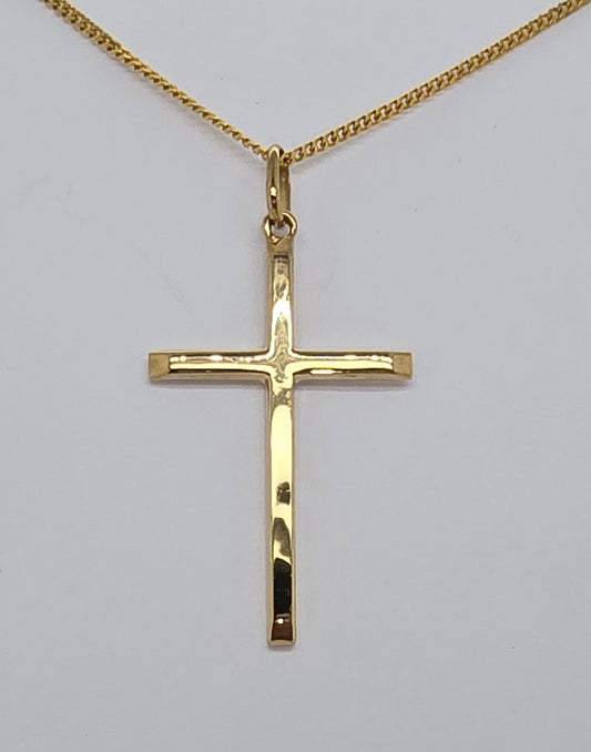 9CT YELLOW GOLD ITALIAN SQUARED EDGE 31MM X 20MM CROSS.