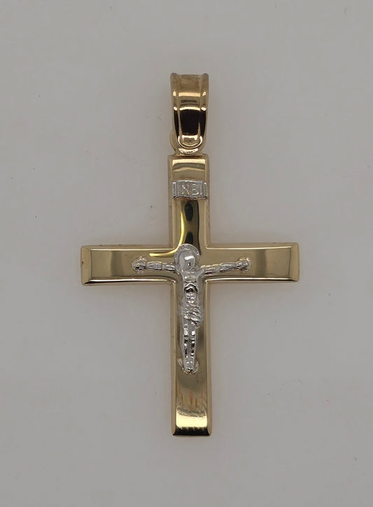 9CT TWO TONE IMPORTED CRUCFIX WITH WHITE GOLD CENTER.
