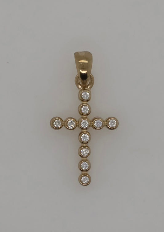 9CT YELLOW GOLD BEZEL SET CUBIC ZIRCONIA CROSS