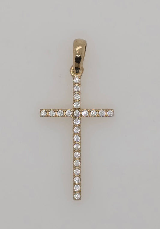 9CT YELLOW GOLD IMPORTED CLAW SET CUBIC ZIRCONIA CROSS