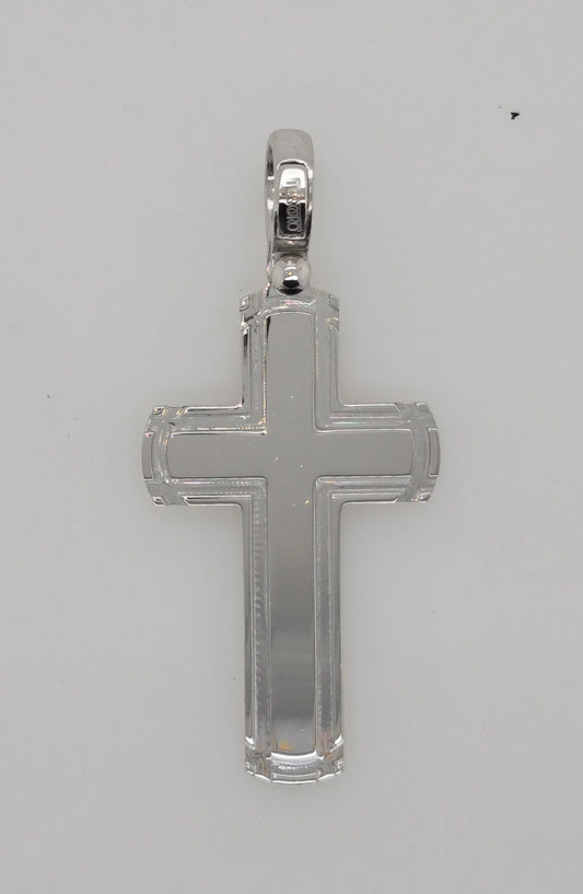 9CT WHITE GOLD ITALIAN FLAT 30MM X 18MM CROSS.