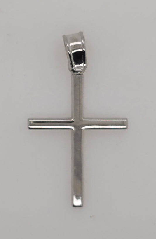 9CT WHITE GOLD IMPORTED MEDIUM POLISHED CROSS
