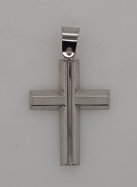 9CT WHITE GOLD IMPORTED POLISHED CROSS.