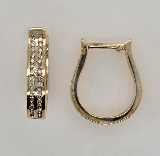 9CT YELLOW GOLD 2 ROW DIAMOND HUGGIE EARRINGS.