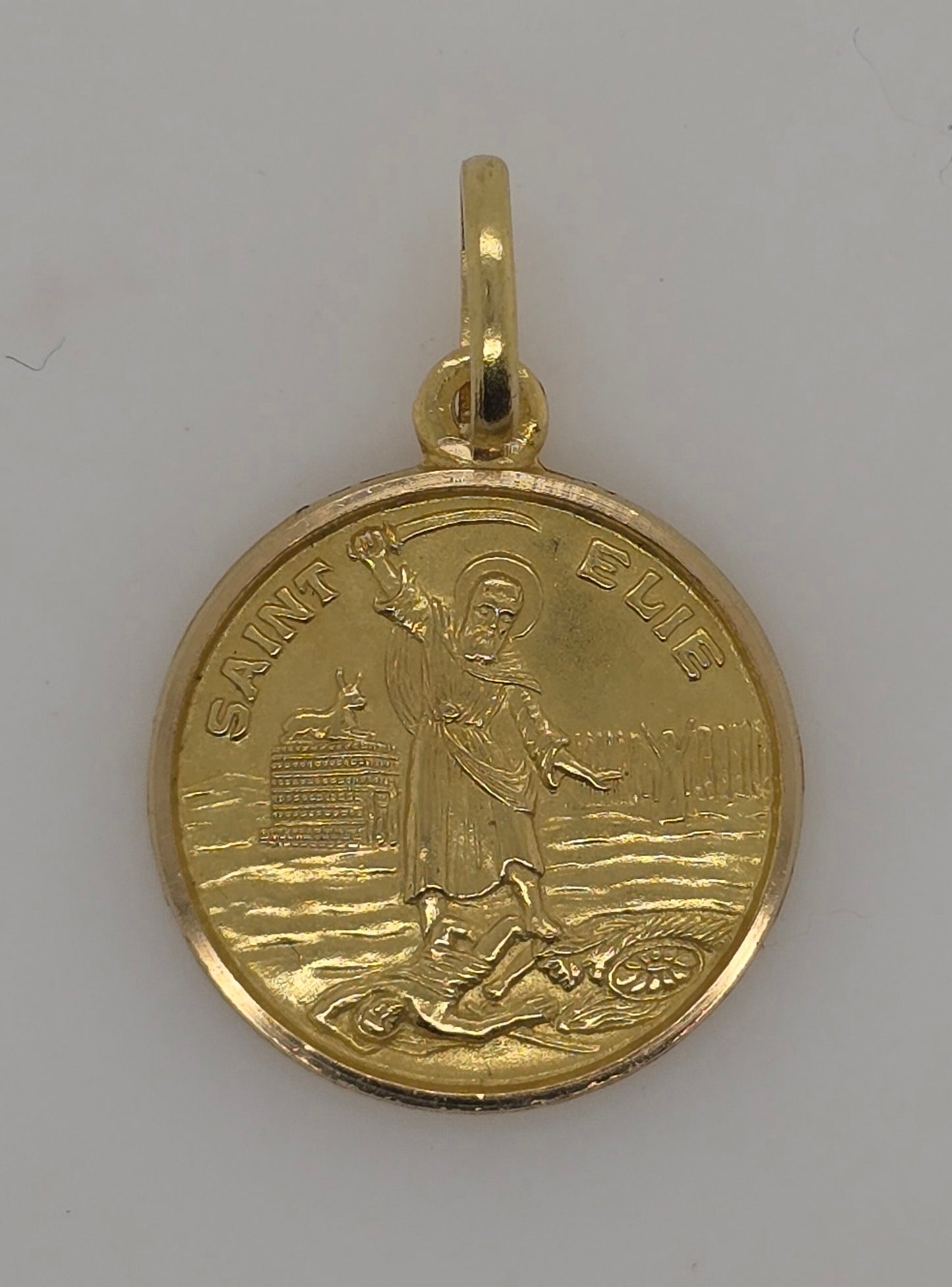 18CT YELLOW GOLD IMPORTED 4GRAMS 20MM ROUND SAINT ELIE (ELIAS) PENDANT.