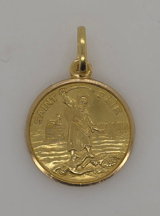 18CT YELLOW GOLD IMPORTED 4GRAMS 20MM ROUND SAINT ELIE (ELIAS) PENDANT.