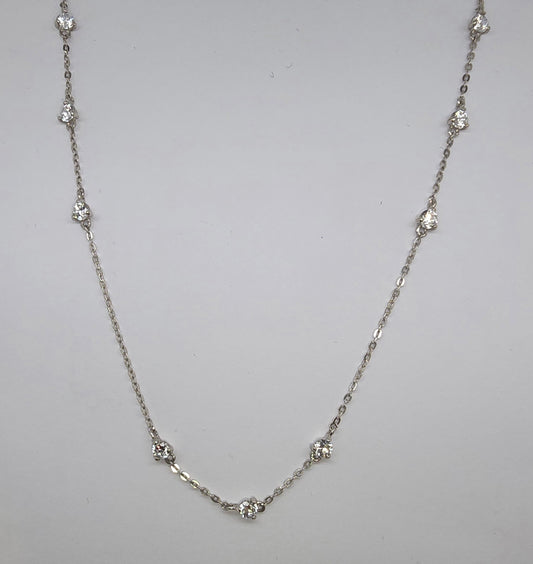 9CT WHITE GOLD 9 X 2.5MM ROUND CUBIC ZIRCONIA 45CM NECKLACE.