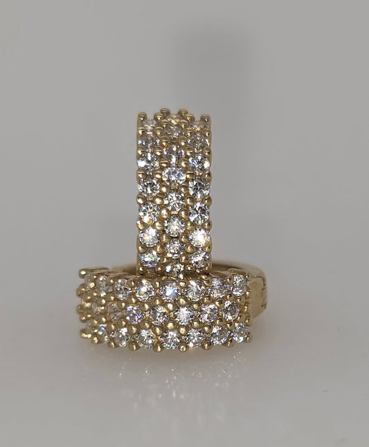 9CT YELLOW GOLD IMPORTED CUBIC ZIRCONIA 3 ROW PAVE SET HUGGIES.